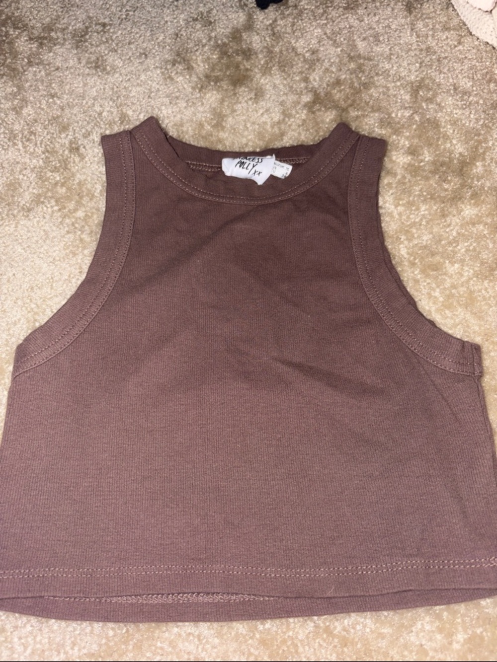 Princess Polly Brown Ribbed Crop Tank - Picture 2 of 3